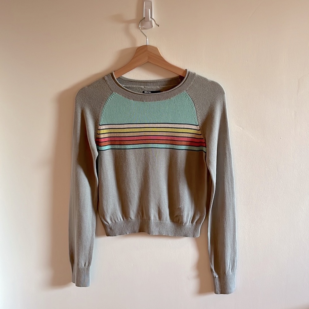 BDG Gray Crewneck Sweater with Retro Stripes - Size S